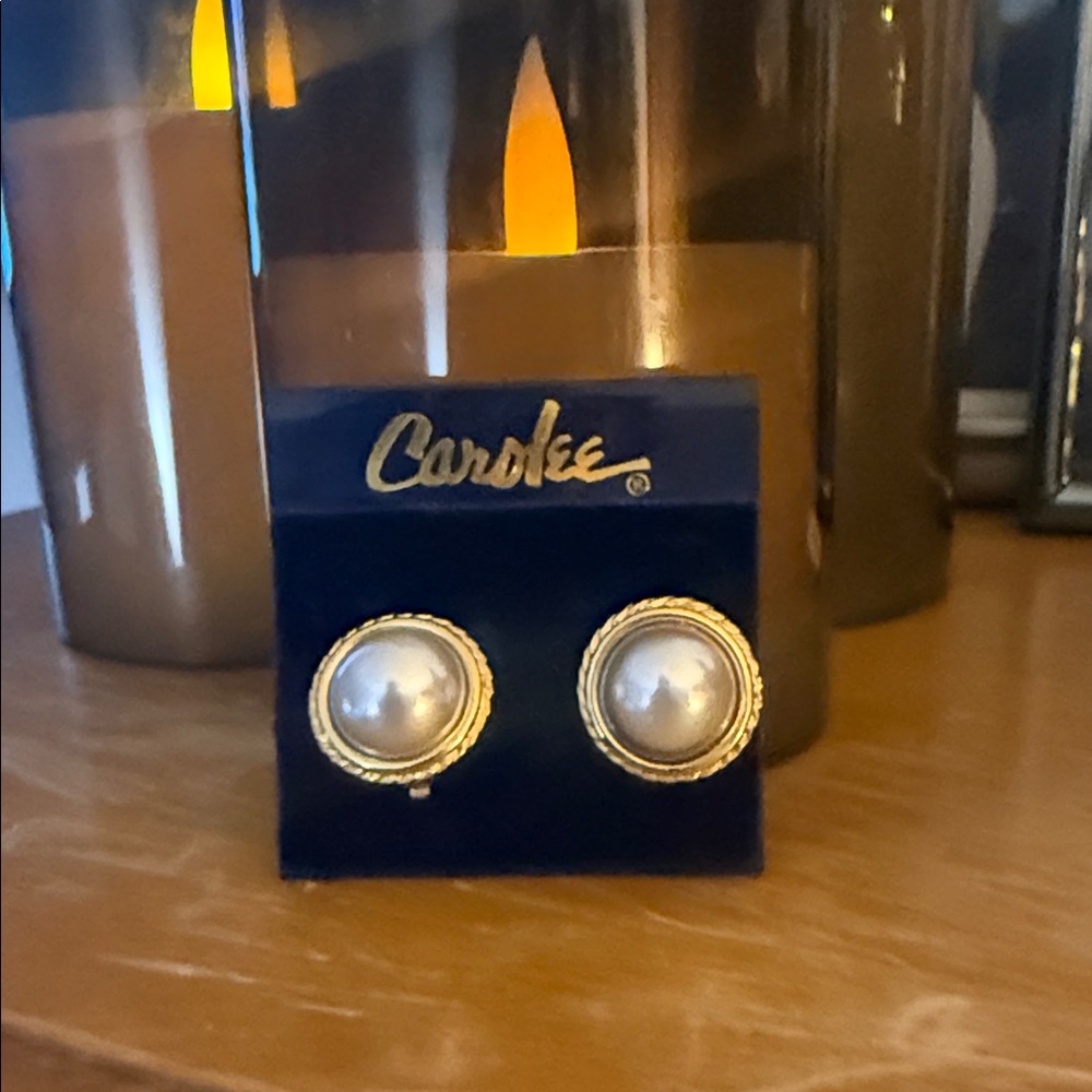 Carolee Gold-Tone Pearl Button Earrings - Gold and White - Picture 5 of 5